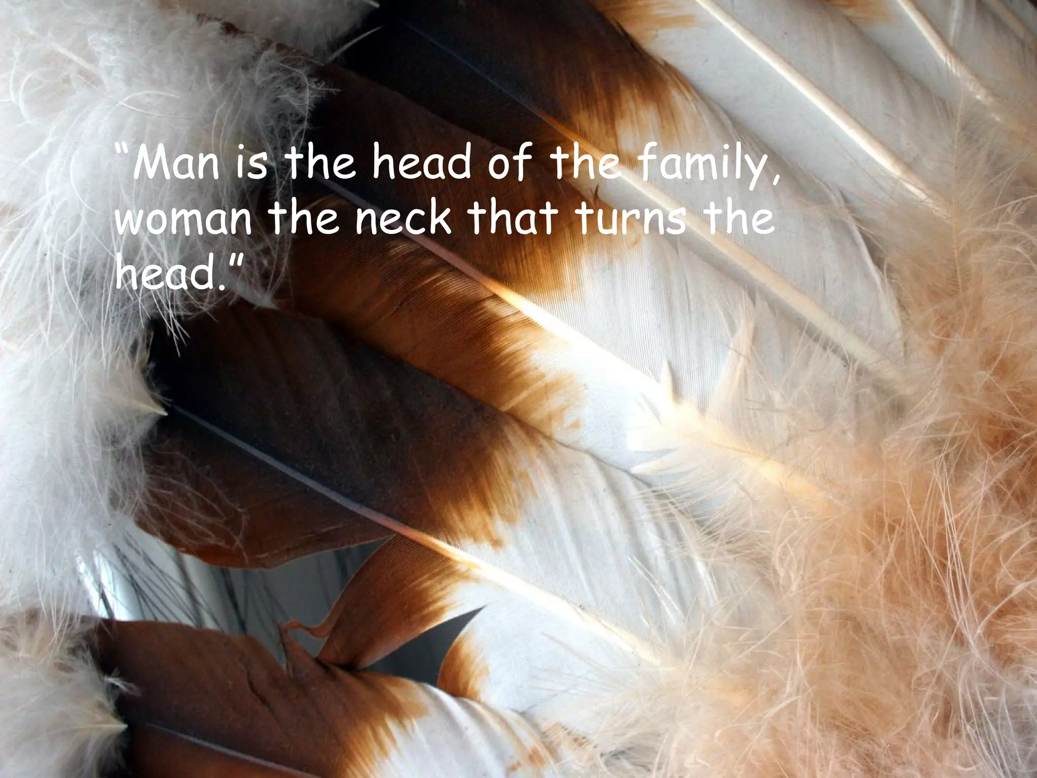“ Man is the head of the family, woman the neck that turns the head.” 