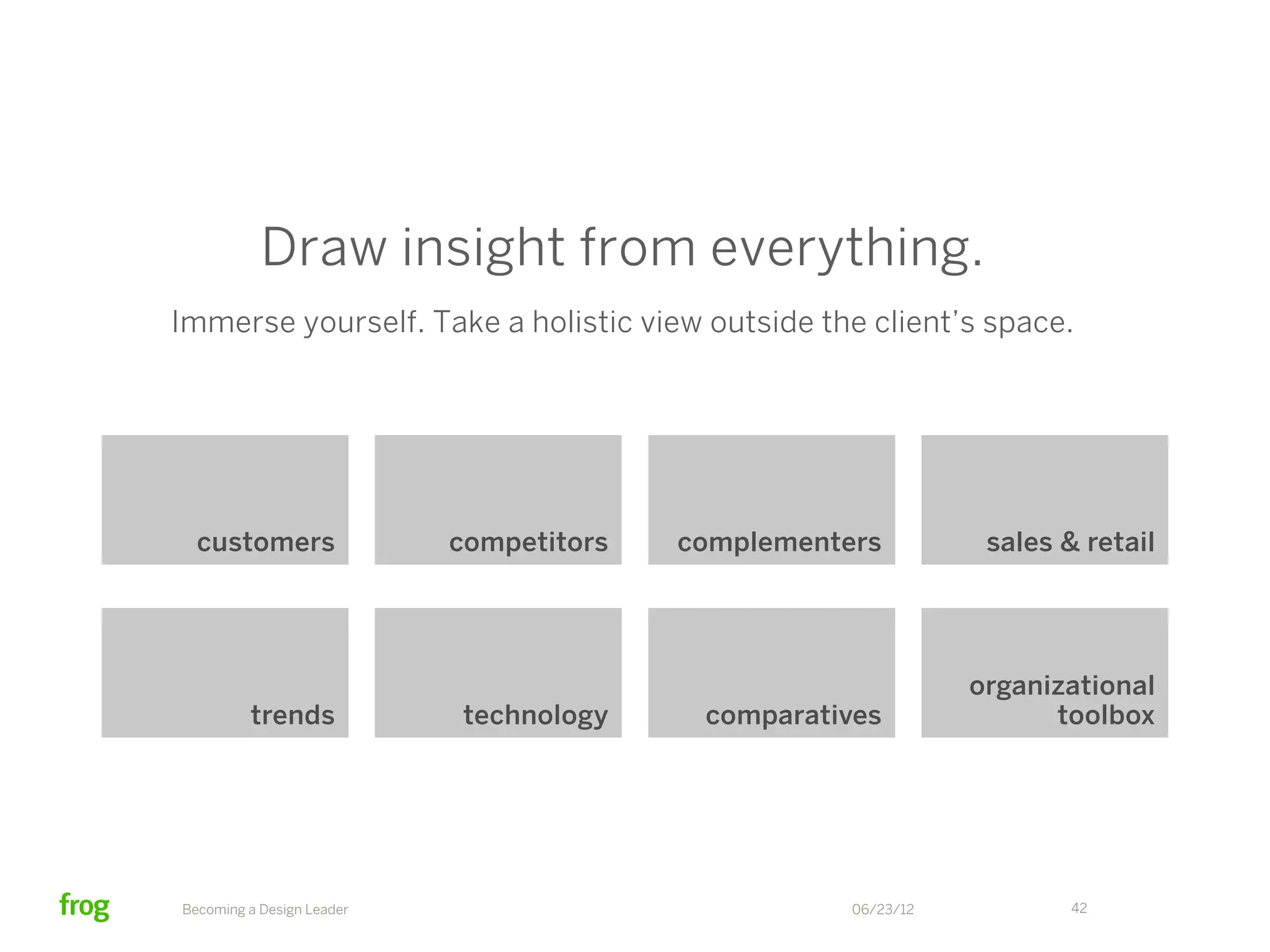 Be deliberate in how you structure teams.
  Shepherd leadership from within your team as much as possible.
    If you do this, you’ll need to invest your time in mentorship
         more than minute-by-minute team management.




  Becoming a Design Leader                       06/23/12       42
 