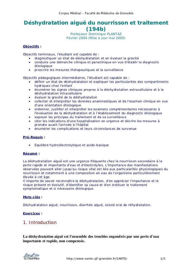 Deshydratation Aigue Du Nourrisson Et Traitement
