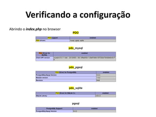Verificando a configuração
Abrindo o index.php no browser
 