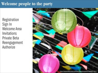 Welcome people to the party


Registration
Sign In
Welcome Area
Invitations
Private Beta
Reengagement
Authorize




      ...