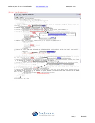 Oracle 11g RAC on Linux- Convert to RAC www.datasoftech.com Inderpal S. Johal
Page 2 8/10/2007
MODIFY THE SAMPLE FILE
 