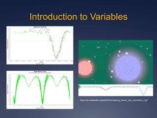 Introduction to Variables
https://en.wikipedia.org/wiki/File:Eclipsing_binary_star_animation_2.gif
 