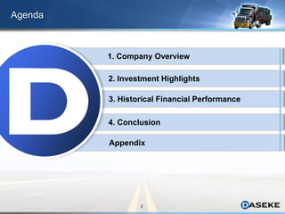 2
1. Company Overview
3. Historical Financial Performance
Appendix
4. Conclusion
2. Investment Highlights
Agenda
 