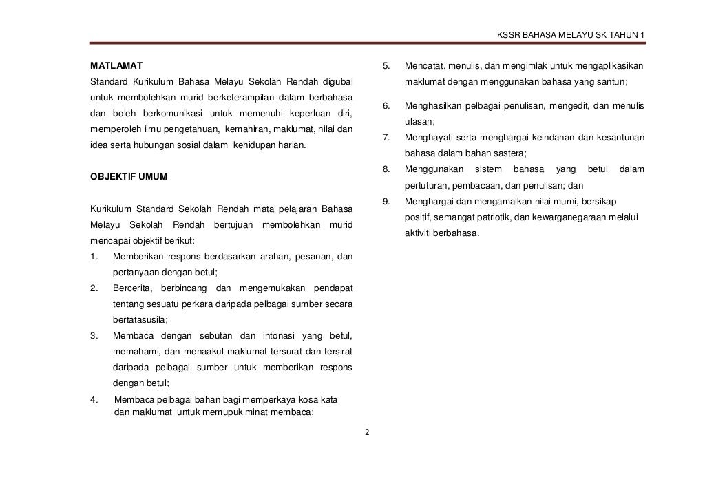 DSKP BAHASA MELAYU TAHUN 1(SK) SEMAKAN 2017