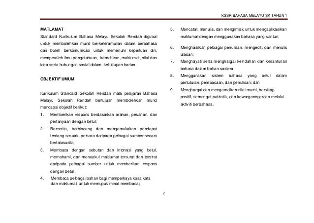 DSKP BAHASA MELAYU TAHUN 1(SK) SEMAKAN 2017