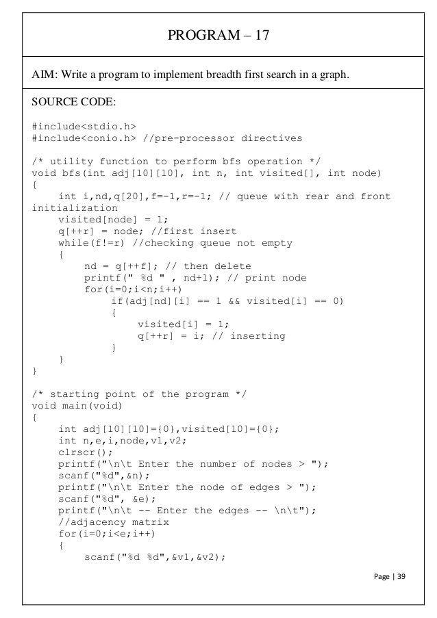 Bfs Program In C Using Array Bfs Program In C Using Array