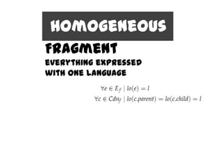 Homogeneous
Fragment
everything expressed
with one language
 