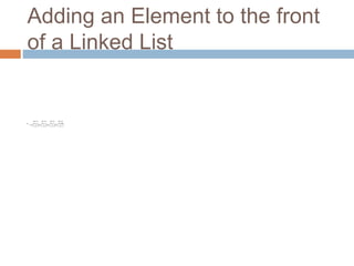 Adding an Element to the front
of a Linked List
 