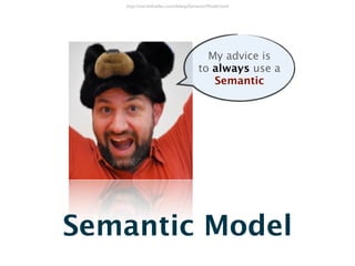 http://martinfowler.com/dslwip/SemanticModel.html




                                       My advice is
                                     to always use a
                                        Semantic




Semantic Model
 