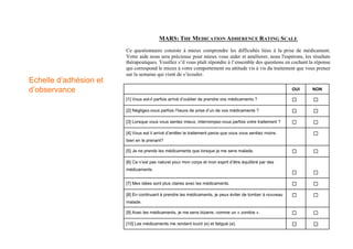 Echelle d’adhésion et
d’observance
 
