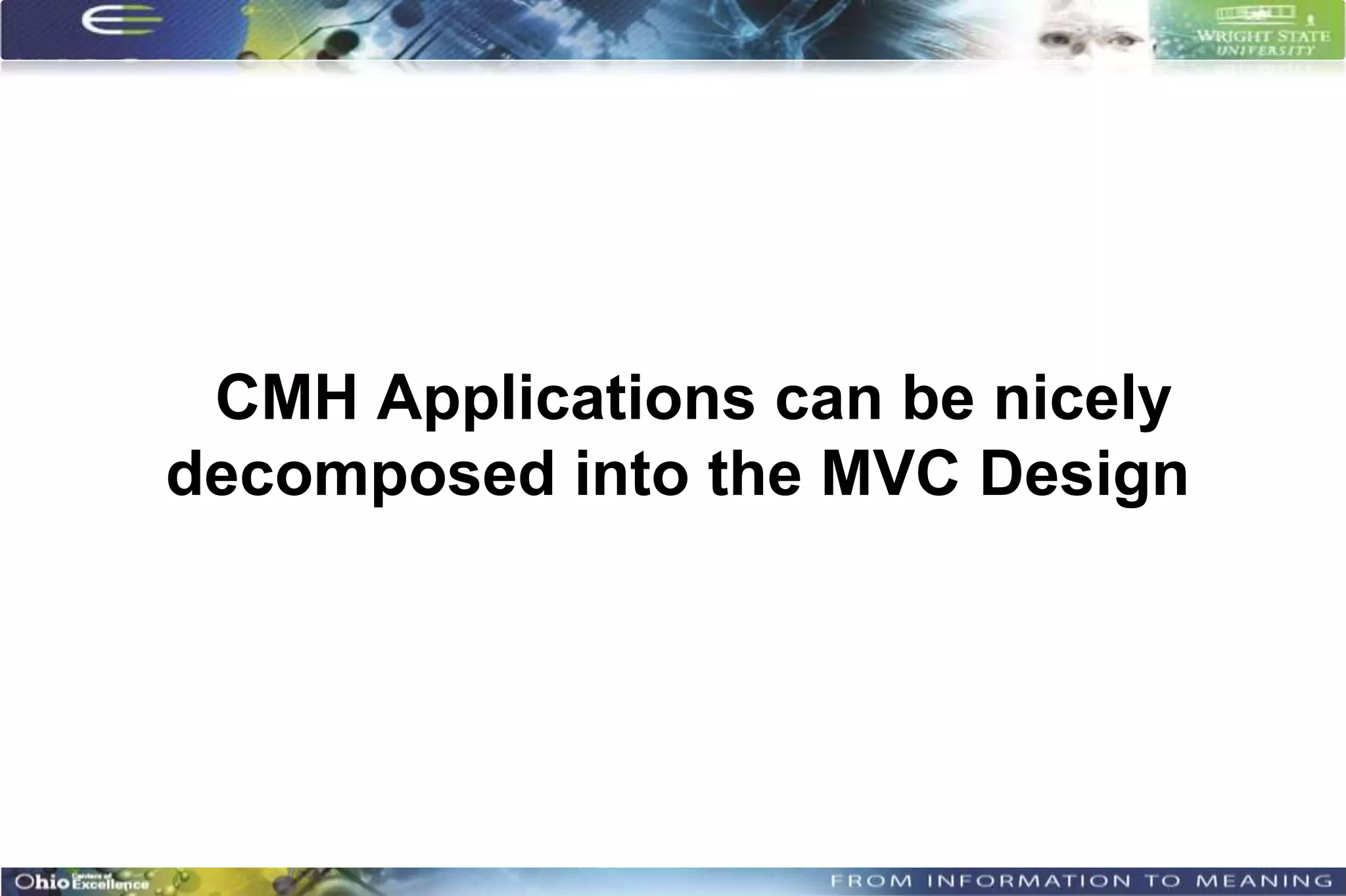 CMH Applications can be nicely
decomposed into the MVC Design
 
