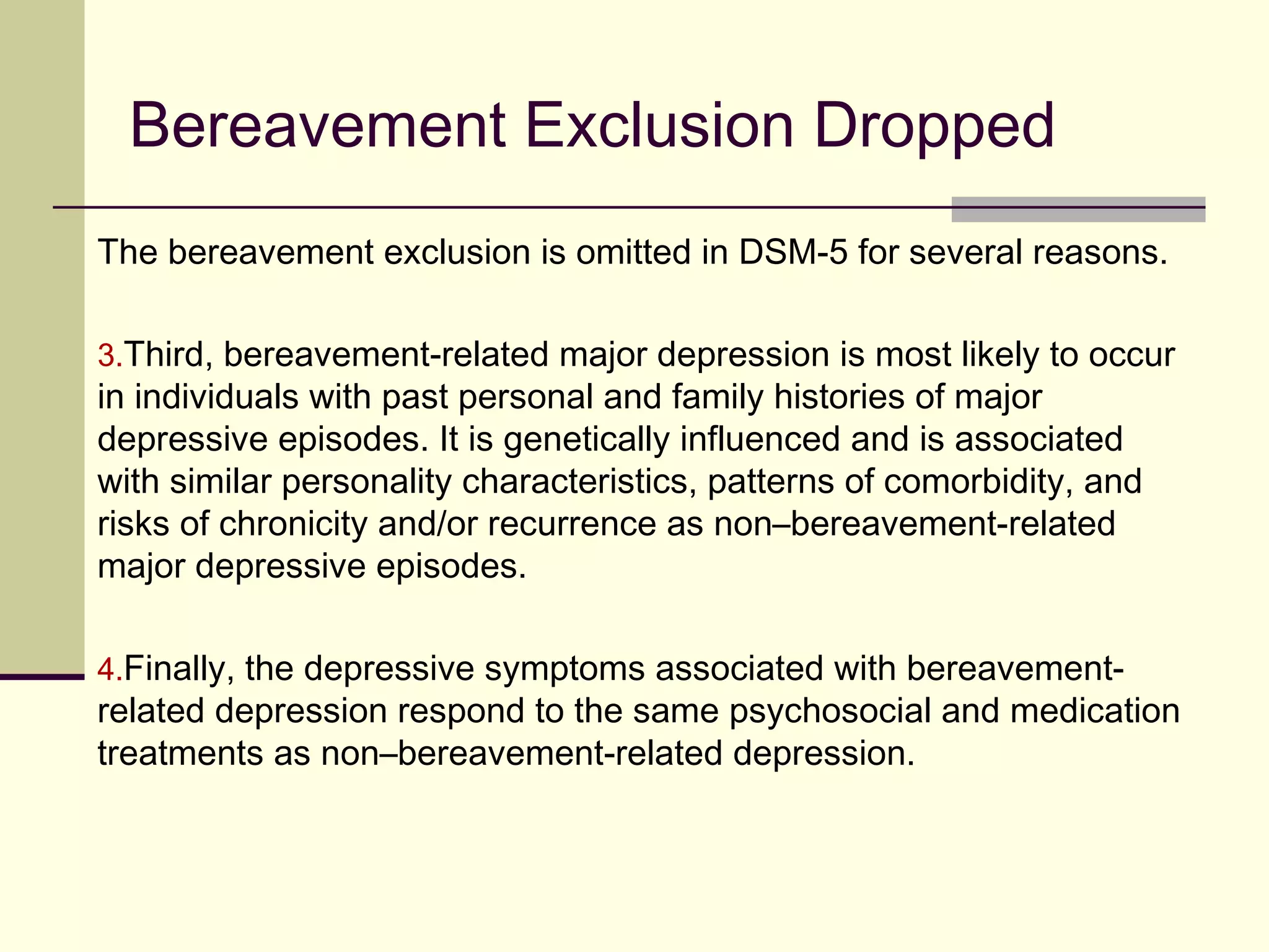 IN FOCUS: Substance Use Disorders –
Cannabis Withdrawal
A. Cessation of cannabis use that has been heavy and prolonged (i.e.,
usually daily or almost daily use over a period of at least a few
months).
B. Three (or more) of the following signs and symptoms develop within
approximately 1 week after Criterion A:
 Irritability, anger or aggression.
 Nervousness or anxiety.
 Sleep difficulty (e.g., insomnia, disturbing dreams).
 Decreased appetite or weight loss.
 Restlessness.
 Depressed Mood.
 At least one of the following physical symptoms causing significant discomfort: abdominal
pain, shakiness/tremors, sweating, fever, chills, or headache.
C. The symptoms in Criterion B cause clinically significant distress or
impairment in social, occupational, or other important areas of
functioning.
D. The signs or symptoms are not attributable to another medical
condition and are not better explained by another mental disorder,
including intoxication or withdrawal from another substance.
 