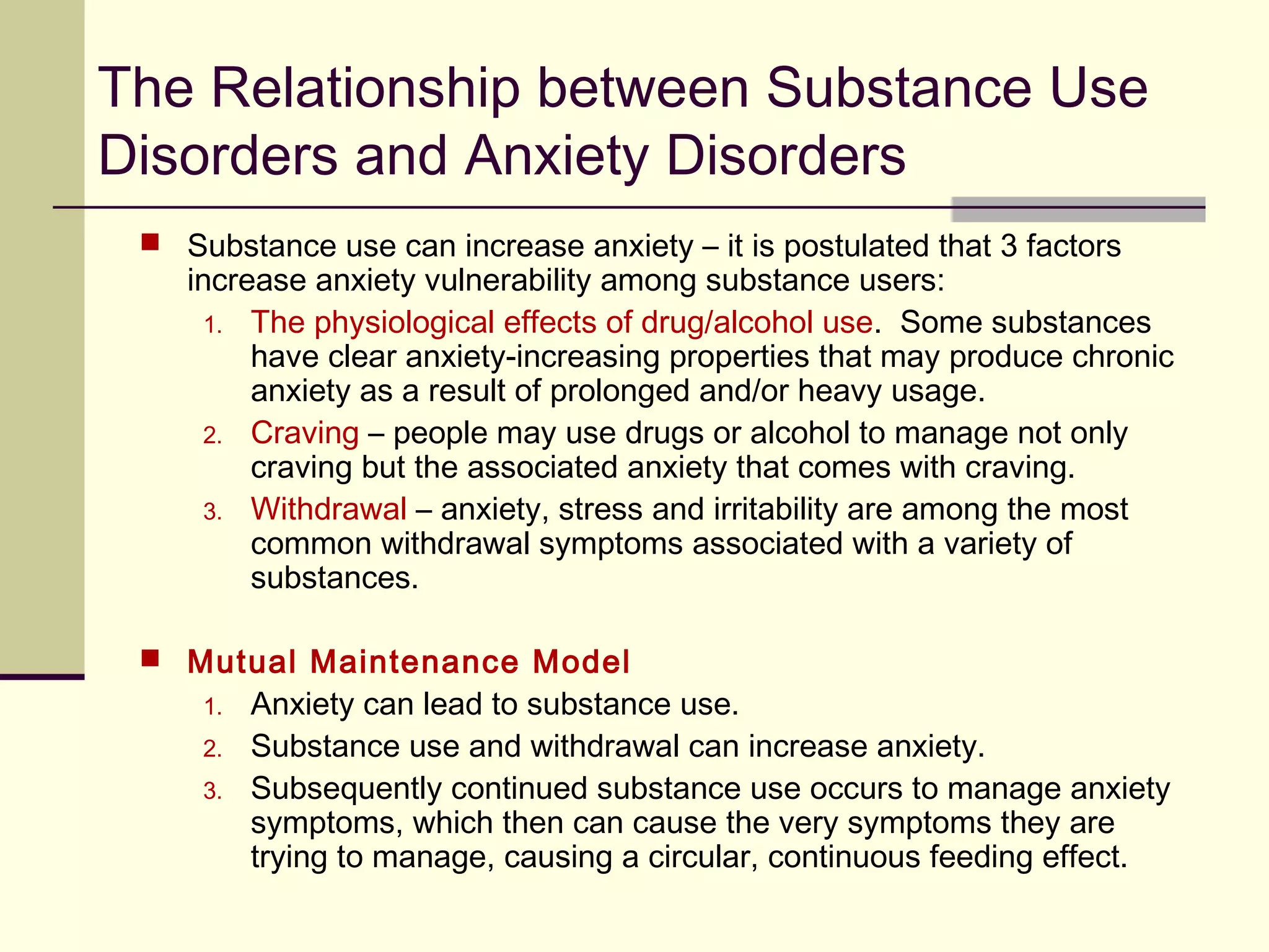 IN FOCUS: Substance Use and Addictive
Disorders – Final Points
 Internet Gaming and Caffeine Disorder put in Section 3
(for further study)
 Diagnostic Coding
 Use disorder “Mild” has the same coding as the DSM-IV’s
“abuse”. For example: Alcohol Use Disorder – Mild is 305.00 with
the ICD-10-CM code being (F10.10).
 Use disorder “Moderate” and “Severe” have the same diagnostic
code and should be separated by the wording. For example
moderate and severe alcohol use disorder are both coded 303.90
(F10.20) and will look like this:
1. 305.00 (F10.10) Mild Alcohol Use Disorder
2. 303.90 (F10.20) Moderate Alcohol Use Disorder
3. 303.90 (F10.20) Severe Alcohol Use Disorder
 