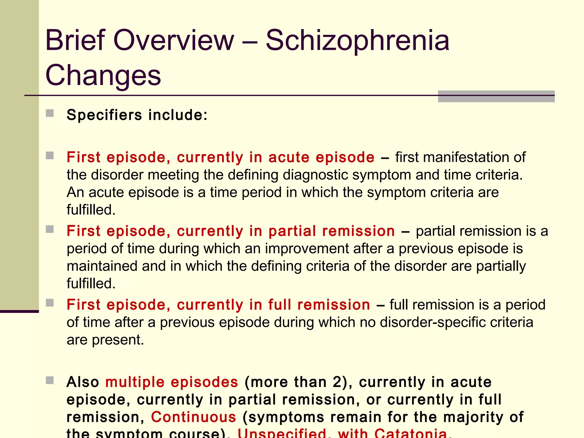 IN FOCUS: Disruptive Mood
Dysregulation Disorder (DMDD)
 Disruptive mood dysregulation disorder has two symptom criteria:
A. Severe recurrent temper outbursts manifested verbally (e.g., verbal
rages) and/or behaviorally (e.g., physical aggression towards people
or property) that are grossly out of proportion in intensity or duration
to the situation or provocation.
B. The temper outbursts are inconsistent with developmental level.
C. The temper outbursts occur, on average, 3-4 times per week.
D. The mood between outbursts is persistently irritable or angry most of
the day, nearly every day, and is observable by others (e.g., parents,
teachers, peers).
 