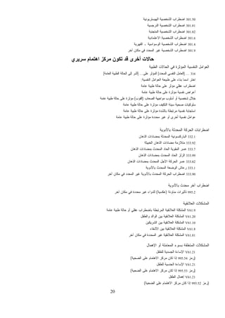 20
301.50‫ﺍﻟﻬﻴﺴﺘﺭﻴﻭﻨﻴﺔ‬ ‫ﺍﻟﺸﺨﺼﻴﺔ‬ ‫ﺍﻀﻁﺭﺍﺏ‬
301.81‫ﺍﻀﻁﺭﺍﺏ‬‫ﺍﻟﻨﺭﺠﺴﻴﺔ‬ ‫ﺍﻟﺸﺨﺼﻴﺔ‬
301.82‫ﺍﻟﻤﺘﺠﻨﺒﺔ‬ ‫ﺍﻟﺸﺨﺼﻴﺔ‬ ‫ﺍﻀﻁﺭﺍﺏ‬
301.6‫ﺍﻻﻋﺘﻤﺎﺩﻴﺔ‬ ‫ﺍﻟﺸﺨﺼﻴﺔ‬ ‫ﺍﻀﻁﺭﺍﺏ‬
301.4‫ﺍﻟﻘﻬﺭﻴﺔ‬ ‫ـ‬ ‫ﺍﻟﻭﺴﻭﺍﺴﻴﺔ‬ ‫ﺍﻟﺸﺨﺼﻴﺔ‬ ‫ﺍﻀﻁﺭﺍﺏ‬
301.9‫ﺁﺨﺭ‬ ‫ﻤﻜﺎﻥ‬ ‫ﻓﻲ‬ ‫ﺍﻟﻤﺤﺩﺩ‬ ‫ﻏﻴﺭ‬ ‫ﺍﻟﺸﺨﺼﻴﺔ‬ ‫ﺍﻀﻁﺭﺍﺏ‬
‫ﺳﺮﻳﺮي‬ ‫اهﺘﻤﺎم‬ ‫ﻣﺮآﺰ‬ ‫ﺗﻜﻮن‬ ‫ﻗﺪ‬ ‫أﺧﺮى‬ ‫ﺣﺎﻻت‬
‫ﺍﻟﻁﺒﻴﺔ‬ ‫ﺍﻟﺤﺎﻻﺕ‬ ‫ﻓﻲ‬ ‫ﺍﻟﻤﺅﺜﺭﺓ‬ ‫ﺍﻟﻨﻔﺴﻴﺔ‬ ‫ﺍﻟﻌﻭﺍﻤل‬
316] ...‫ﺍﻟﻌ‬‫ﺍﻟﻤﺤﺩﺩ‬ ‫ﺍﻟﻨﻔﺴﻲ‬ ‫ﺎﻤل‬[‫ﻋﻠﻰ‬ ‫ﺍﻟﻤﺅﺜﺭ‬] ...‫ﺍﻟﻌﺎﻤﺔ‬ ‫ﺍﻟﻁﺒﻴﺔ‬ ‫ﺍﻟﺤﺎﻟﺔ‬ ‫ﺇﻟﻰ‬ ‫ﺃﺸﺭ‬[
‫ﺍﻟﻨﻔﺴﻴﺔ‬ ‫ﺍﻟﻌﻭﺍﻤل‬ ‫ﻁﺒﻴﻌﺔ‬ ‫ﻋﻠﻰ‬ ‫ﺀ‬‫ﺒﻨﺎ‬ ‫ﹰ‬‫ﺎ‬‫ﺍﺴﻤ‬ ‫ﺍﺨﺘﺭ‬:
‫ﻋﺎﻤﺔ‬ ‫ﻁﺒﻴﺔ‬ ‫ﺤﺎﻟﺔ‬ ‫ﻋﻠﻰ‬ ‫ﻤﺅﺜﺭ‬ ‫ﻋﻘﻠﻲ‬ ‫ﺍﻀﻁﺭﺍﺏ‬
‫ﻋﺎﻤﺔ‬ ‫ﻁﺒﻴﺔ‬ ‫ﺤﺎﻟﺔ‬ ‫ﻋﻠﻰ‬ ‫ﻤﺅﺜﺭﺓ‬ ‫ﻨﻔﺴﻴﺔ‬ ‫ﺃﻋﺭﺍﺽ‬
‫ﺍﻟﺼﻌﺎﺏ‬ ‫ﻤﻭﺍﺠﻬﺔ‬ ‫ﺃﺴﻠﻭﺏ‬ ‫ﺃﻭ‬ ‫ﺸﺨﺼﻴﺔ‬ ‫ِﻼل‬‫ﺨ‬)‫ﺍﻟﻘﻭﺏ‬(‫ﻋﺎﻤﺔ‬ ‫ﻁﺒﻴﺔ‬ ‫ﺤﺎﻟﺔ‬ ‫ﻋﻠﻰ‬ ‫ﻤﺅﺜﺭﺓ‬
‫ﺴﻠﻭﻜﻴﺎﺕ‬‫ﻋﺎﻤﺔ‬ ‫ﻁﺒﻴﺔ‬ ‫ﺤﺎﻟﺔ‬ ‫ﻋﻠﻰ‬ ‫ﻤﺅﺜﺭﺓ‬ ‫ﺍﻟﺘﻜﻴﻑ‬ ‫ﺴﻴﺌﺔ‬ ‫ﺼﺤﻴﺔ‬
‫ﻋﺎﻤﺔ‬ ‫ﻁﺒﻴﺔ‬ ‫ﺤﺎﻟﺔ‬ ‫ﻋﻠﻰ‬ ‫ﻤﺅﺜﺭﺓ‬ ‫ﺒﺎﻟﺸﺩﺓ‬ ‫ﻤﺭﺘﺒﻁﺔ‬ ‫ﻨﻔﺴﻴﺔ‬ ‫ﺍﺴﺘﺠﺎﺒﺔ‬
‫ﻋﺎﻤﺔ‬ ‫ﻁﺒﻴﺔ‬ ‫ﺤﺎﻟﺔ‬ ‫ﻋﻠﻰ‬ ‫ﻤﺅﺜﺭﺓ‬ ‫ﻤﺤﺩﺩﺓ‬ ‫ﻏﻴﺭ‬ ‫ﺃﻭ‬ ‫ﺃﺨﺭﻯ‬ ‫ﻨﻔﺴﻴﺔ‬ ‫ﻋﻭﺍﻤل‬
‫ﺒﺎﻷﺩﻭﻴﺔ‬ ‫ﺍﻟﻤﺤﺩﺜﺔ‬ ‫ﺍﻟﺤﺭﻜﺔ‬ ‫ﺍﻀﻁﺭﺍﺒﺎﺕ‬
332.1‫ﺍﻟﺫﻫﺎﻥ‬ ‫ﺒﻤﻀﺎﺩﺍﺕ‬ ‫ﺍﻟﻤﺤﺩﺜﺔ‬ ‫ﺍﻟﺒﺎﺭﻜﻨﺴﻭﻨﻴﺔ‬
333.92‫ﺍﻟﺫﻫﺎﻥ‬ ‫ﻤﻀﺎﺩﺍﺕ‬ ‫ﻤﺘﻼﺯﻤﺔ‬‫ﺍﻟﺨﺒﻴﺜﺔ‬
333.7‫ﺍﻟﺫﻫﺎﻥ‬ ‫ﺒﻤﻀﺎﺩﺍﺕ‬ ‫ﺍﻟﻤﺤﺩﺙ‬ ‫ﺍﻟﺤﺎﺩ‬ ‫ﺍﻟﻤﻘﻭﻴﺔ‬ ‫ﻋﺴﺭ‬
333.99‫ﺍﻟﺫﻫﺎﻥ‬ ‫ﺒﻤﻀﺎﺩﺍﺕ‬ ‫ﺍﻟﻤﺤﺩﺙ‬ ‫ﺍﻟﺤﺎﺩ‬ ‫ﺍﻟﺯﻟﺯ‬
333.82‫ﺍﻟﺫﻫﺎﻥ‬ ‫ﺒﻤﻀﺎﺩﺍﺕ‬ ‫ﺍﻟﻤﺤﺩﺙ‬ ‫ﺍﻵﺠل‬ ‫ﺍﻟﺤﺭﻜﺔ‬ ‫ﻋﺴﺭ‬
333.1‫ﺒﺎﻷﺩﻭﻴﺔ‬ ‫ﺍﻟﻤﺤﺩﺙ‬ ‫ِﻀﻌﺔ‬‫ﻭ‬‫ﺍﻟ‬ ‫ﻋﺎﺵ‬‫ﺭ‬
333.90‫ﺁﺨﺭ‬ ‫ﻤﻜﺎﻥ‬ ‫ﻓﻲ‬ ‫ﺍﻟﻤﺤﺩﺩ‬ ‫ﻏﻴﺭ‬ ‫ﺒﺎﻷﺩﻭﻴﺔ‬ ‫ﺍﻟﻤﺤﺩﺙ‬ ‫ﺍﻟﺤﺭﻜﺔ‬ ‫ﺍﻀﻁﺭﺍﺏ‬
‫ﺒ‬ ‫ﻤﺤﺩﺙ‬ ‫ﺁﺨﺭ‬ ‫ﺍﻀﻁﺭﺍﺏ‬‫ﺎﻷﺩﻭﻴﺔ‬
995.2‫ﻤﻨﺎﻭﺌﺔ‬ ‫ﺘﺄﺜﻴﺭﺍﺕ‬)‫ﻋﻜﺴﻴﺔ‬(‫ﺁﺨﺭ‬ ‫ﻤﻜﺎﻥ‬ ‫ﻓﻲ‬ ‫ﻤﺤﺩﺩﺓ‬ ‫ﻏﻴﺭ‬ ‫ﻟﻠﺩﻭﺍﺀ‬
‫ﺍﻟﻌﻼﺌﻘﻴﺔ‬ ‫ﺍﻟﻤﺸﻜﻼﺕ‬
V61.9‫ﻋﺎﻤﺔ‬ ‫ﻁﺒﻴﺔ‬ ‫ﺤﺎﻟﺔ‬ ‫ﺃﻭ‬ ‫ﻋﻘﻠﻲ‬ ‫ﺒﺎﻀﻁﺭﺍﺏ‬ ‫ﺍﻟﻤﺭﺘﺒﻁﺔ‬ ‫ﺍﻟﻌﻼﺌﻘﻴﺔ‬ ‫ﺍﻟﻤﺸﻜﻠﺔ‬
V61.20‫ﻭﺍﻟﻁﻔل‬ ‫ﺍﻟﻭﺍﻟﺩ‬ ‫ﺒﻴﻥ‬ ‫ﺍﻟﻌﻼﺌﻘﻴﺔ‬ ‫ﺍﻟﻤﺸﻜﻠﺔ‬
V61.10‫ﺍﻟﺸﺭﻴﻜﻴﻥ‬ ‫ﺒﻴﻥ‬ ‫ﺍﻟﻌﻼﺌﻘﻴﺔ‬ ‫ﺍﻟﻤﺸﻜﻠﺔ‬
V61.8‫ﺒ‬ ‫ﺍﻟﻌﻼﺌﻘﻴﺔ‬ ‫ﺍﻟﻤﺸﻜﻠﺔ‬‫ﺍﻷﺸﻘﺎﺀ‬ ‫ﻴﻥ‬
V61.81‫ﺁﺨﺭ‬ ‫ﻤﻜﺎﻥ‬ ‫ﻓﻲ‬ ‫ﺍﻟﻤﺤﺩﺩﺓ‬ ‫ﻏﻴﺭ‬ ‫ﺍﻟﻌﻼﺌﻘﻴﺔ‬ ‫ﺍﻟﻤﺸﻜﻠﺔ‬
‫ﺍﻹﻫﻤﺎل‬ ‫ﺃﻭ‬ ‫ﺍﻟﻤﻌﺎﻤﻠﺔ‬ ‫ﺒﺴﻭﺀ‬ ‫ﺍﻟﻤﺘﻌﻠﻘﺔ‬ ‫ﺍﻟﻤﺸﻜﻼﺕ‬
V61.21‫ﻟﻠﻁﻔل‬ ‫ﺍﻟﺠﺴﺩﻴﺔ‬ ‫ﺍﻹﺴﺎﺀﺓ‬
)‫ﺯ‬‫ﻤ‬‫ﺭ‬995.54‫ﺍﻟﻀﺤﻴﺔ‬ ‫ﻋﻠﻰ‬ ‫ﺍﻻﻫﺘﻤﺎﻡ‬ ‫ﻤﺭﻜﺯ‬ ‫ﻜﺎﻥ‬ ‫ﺇﺫﺍ‬(
V61.21‫ﻟﻠﻁﻔل‬ ‫ﺍﻟﺠﻨﺴﻴﺔ‬ ‫ﺍﻹﺴﺎﺀﺓ‬
)‫ﺯ‬‫ﻤ‬‫ﺭ‬995.53‫ﺍﻟﻀﺤﻴﺔ‬ ‫ﻋﻠﻰ‬ ‫ﺍﻻﻫﺘﻤﺎﻡ‬ ‫ﻤﺭﻜﺯ‬ ‫ﻜﺎﻥ‬ ‫ﺇﺫﺍ‬(
V61.21‫ﺍﻟﻁﻔل‬ ‫ﺇﻫﻤﺎل‬
)‫ﺯ‬‫ﻤ‬‫ﺭ‬995.52‫ﺍﻟﻀﺤﻴﺔ‬ ‫ﻋﻠﻰ‬ ‫ﺍﻻﻫﺘﻤﺎﻡ‬ ‫ﻤﺭﻜﺯ‬ ‫ﻜﺎﻥ‬ ‫ﺇﺫﺍ‬(
 