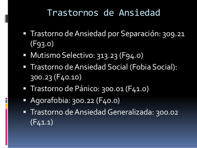 DSM 5: Clasificación de los Trastornos de Ansiedad, con sus códigos c…