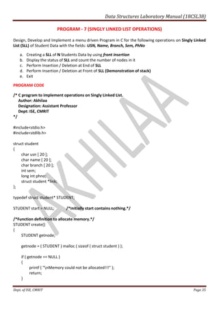 VTU DSA Lab Manual | PDF