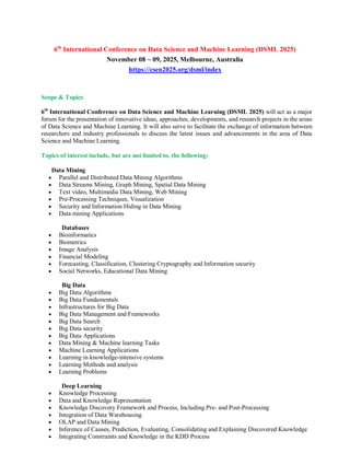 6th International Conference on Data Science and Machine Learning (DSML ...