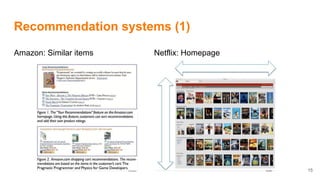 Recommendation systems (1)
Amazon: Similar items Netflix: Homepage
15
 