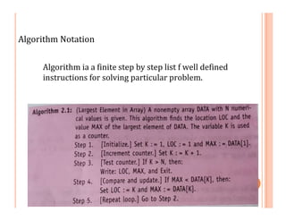 Algorithm Notation
Algorithm ia a finite step by step list f well defined
instructions for solving particular problem.
 