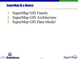 SuperMap At a Glance SuperMap GIS Family SuperMap GIS Architecture SuperMap GIS Data Model 