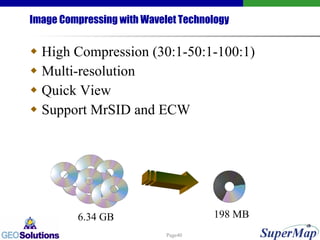 Image Compressing with Wavelet Technology High Compression (30:1-50:1-100:1) Multi-resolution Quick View Support MrSID and ECW 6.34 GB 198 MB 