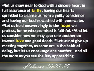 Hebrews 10:22-25
 