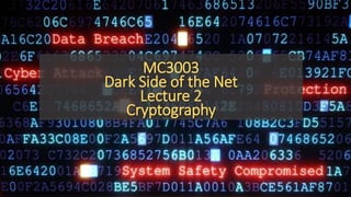 MC3003
Dark Side of the Net
Lecture 2
Cryptography
 