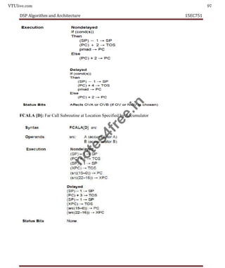 VTUlive.com 97
DSP Algorithm and Architecture 15EC751
FCALA [D]: Far Call Subroutine at Location Specified by Accumulator
n
o
t
e
s
4
f
r
e
e
.
i
n
 