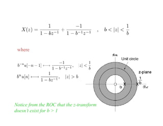 where




Notice from the ROC that the z-transform
doesn’t exist for b > 1
 