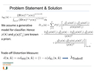 Problem Statement & Solution
We assume a generative
model for classifier. Hence
and are known
a priori.
Trade-off Distorti...