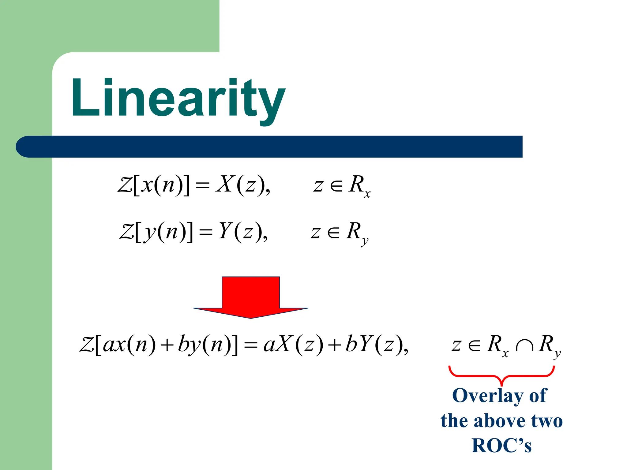 Linearity
x
R
z
z
X
n
x 
 ),
(
)]
(
[
Z
y
R
z
z
Y
n
y 
 ),
(
)]
(
[
Z
y
x R
R
z
z
bY
z
aX
n
by
n
ax 



 ),
(
)
(
)]
(
)
(
[
Z
Overlay of
the above two
ROC’s
 