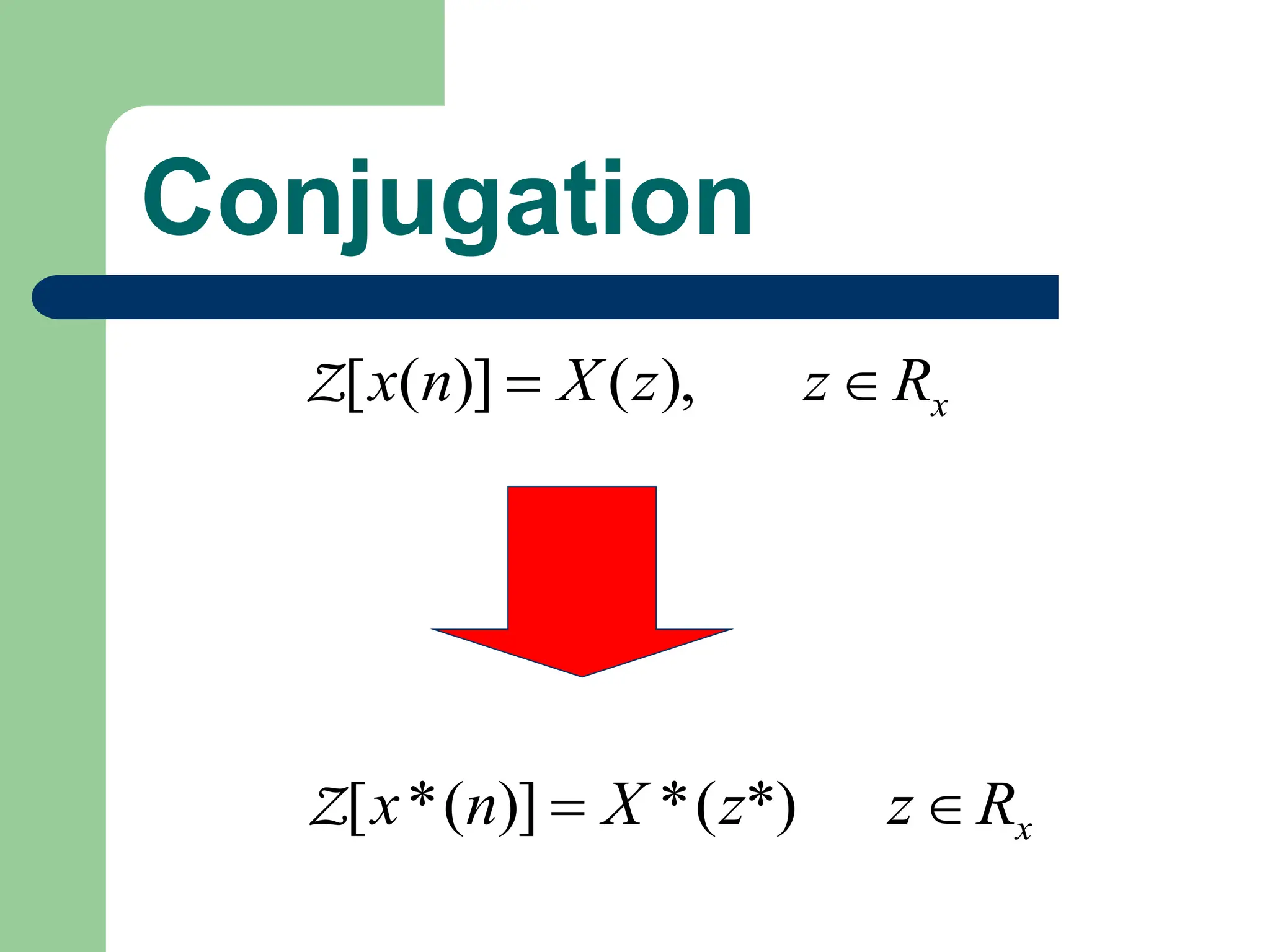 Conjugation
x
R
z
z
X
n
x 
 ),
(
)]
(
[
Z
x
R
z
z
X
n
x 
 *)
(
*
)]
(
*
[
Z
 