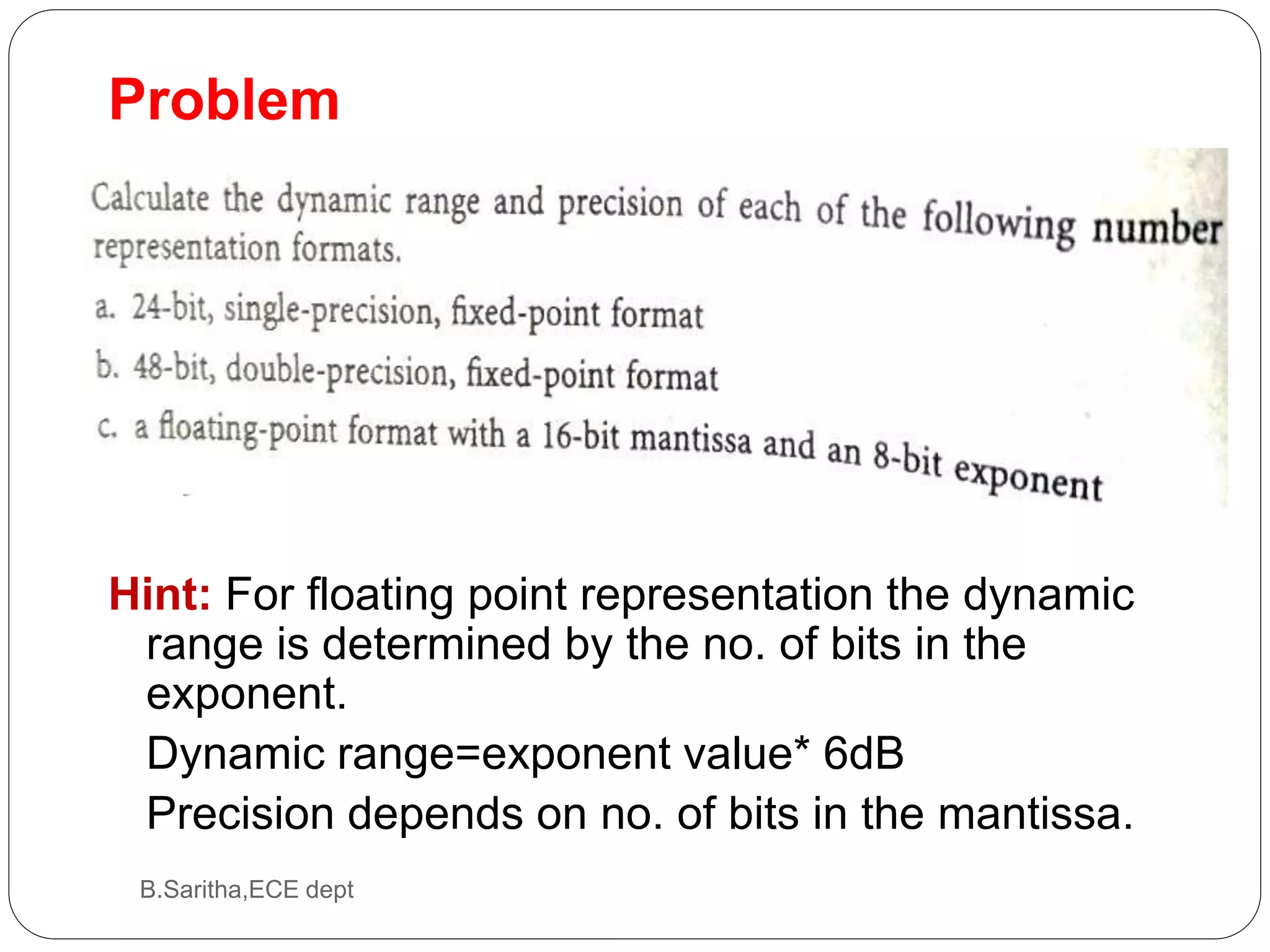 Number formats for signals and coefficients in DSP system | PPTX