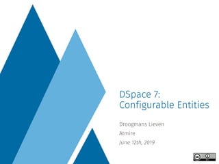 Droogmans Lieven
Atmire
June 12th, 2019
DSpace 7:
Configurable Entities
 