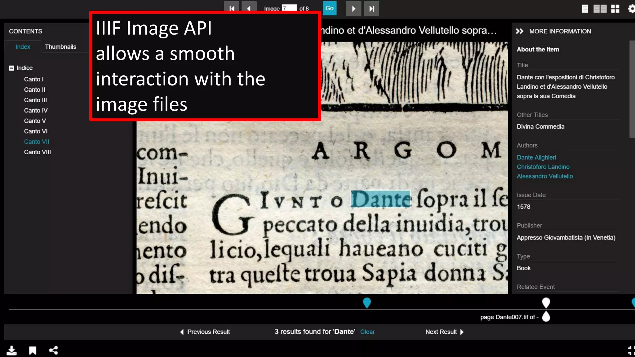 IIIF Image API
allows a smooth
interaction with the
image files
 
