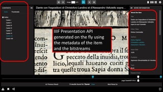 IIIF Presentation API
generated on the fly using
the metadata of the item
and the bitstreams
 