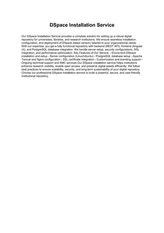 Comprehensive DSpace Installation Service for Digital Repositories | PDF