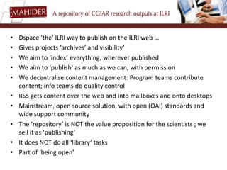 Using DSpace at ILRI