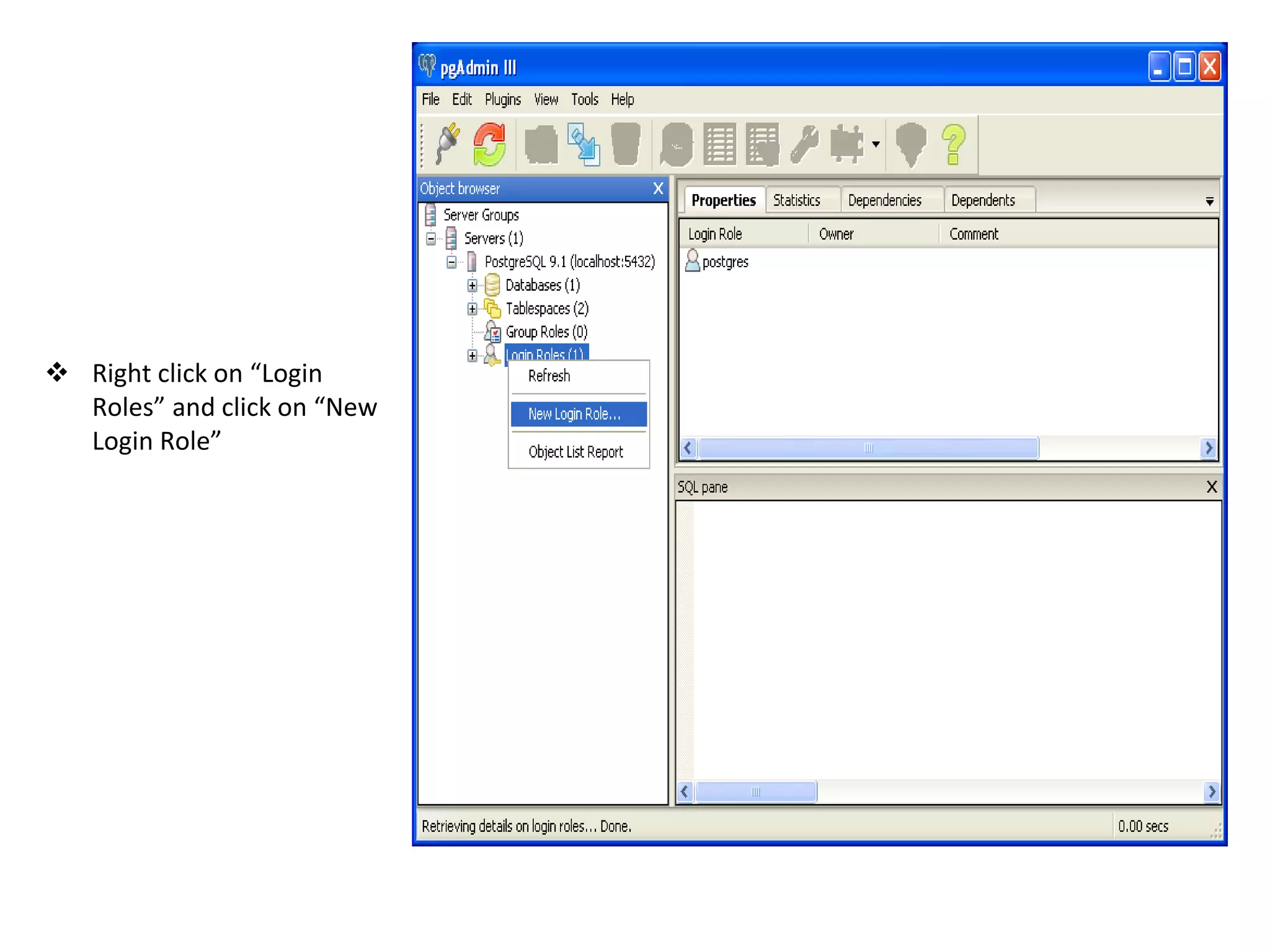  Right click on “Login
Roles” and click on “New
Login Role”
 