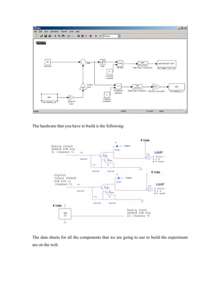 The hardware that you have to build is the following:




The data sheets for all the components that we are going to use to build the experiment
are on the web.
 