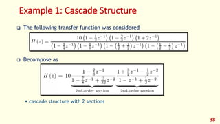 Example 1: Cascade Structure
 The following transfer function was considered
 Decompose as
 cascade structure with 2 sections
38
 