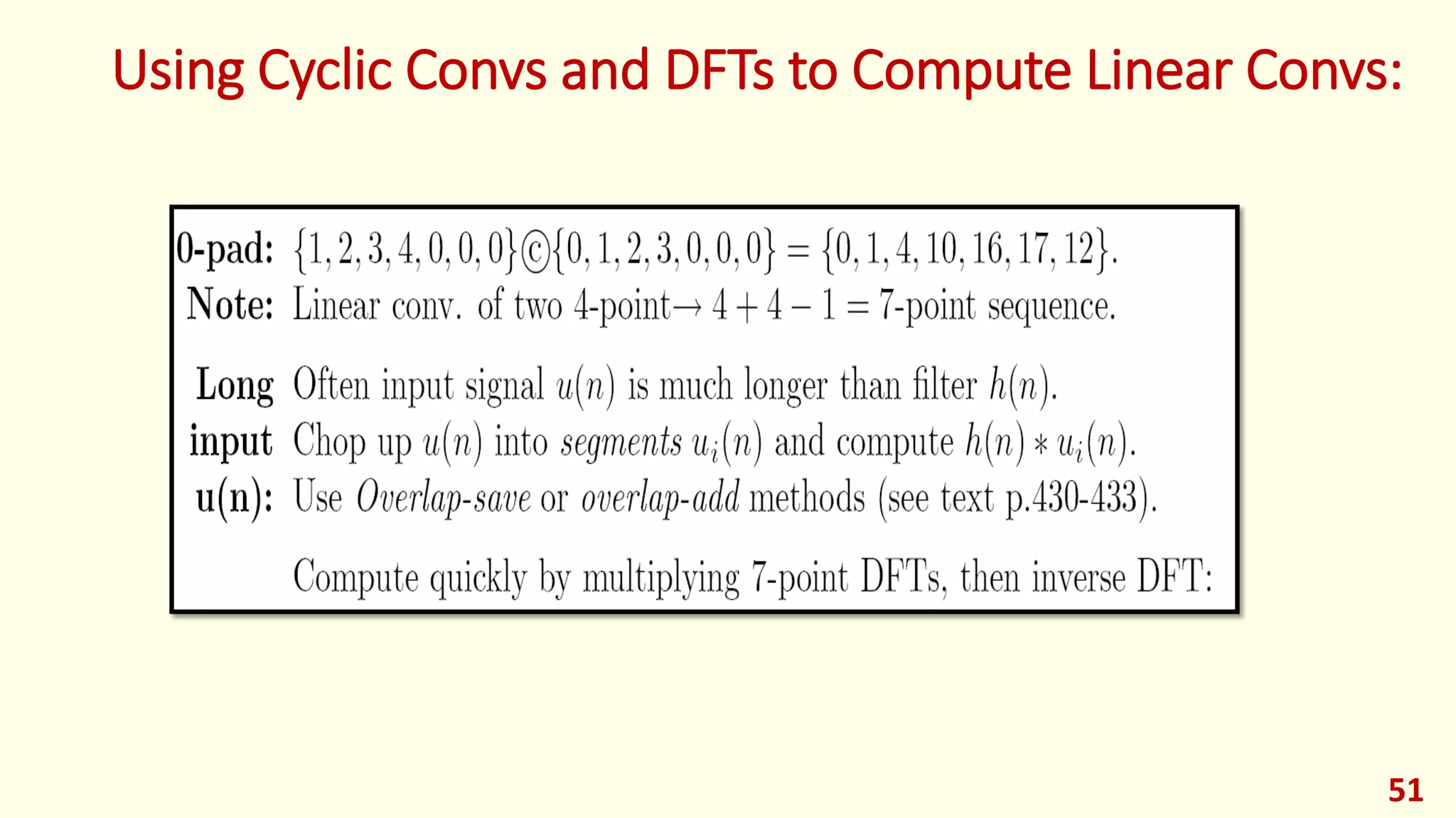 Using Cyclic Convs and DFTs to Compute Linear Convs:
51
 
