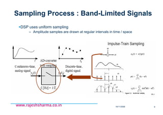 18/11/2008 9
www.rajeshsharma.co.inwww.rajeshsharma.co.inwww.rajeshsharma.co.inwww.rajeshsharma.co.in
Sampling Process : Band-Limited Signals
DSP uses uniform sampling
– Amplitude samples are drawn at regular intervals in time / space
 