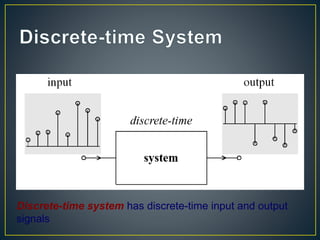Discrete-time system has discrete-time input and output
signals
 