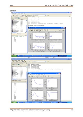 RCE DIGITAL SIGNAL PROCESSING LAB
Department of Electronics & Communication Engineering 32
OUTPUT:
 