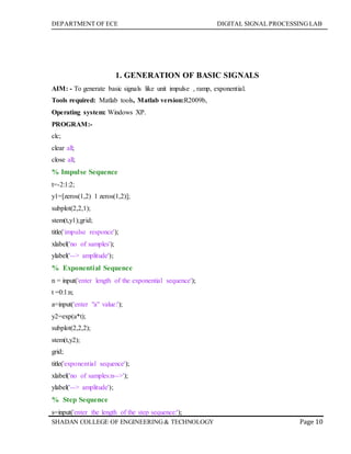 Digital Signal Processing Lab Manual | DOC