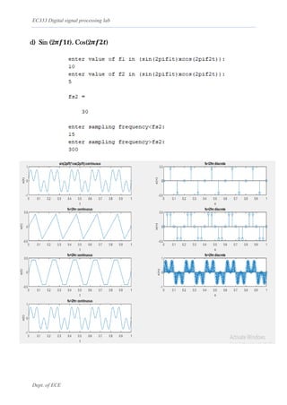 EC333 Digital signal processing lab
Dept. of ECE
d) Sin (2𝝅𝒇𝟏𝒕). Cos(2𝝅𝒇𝟐𝒕)
 