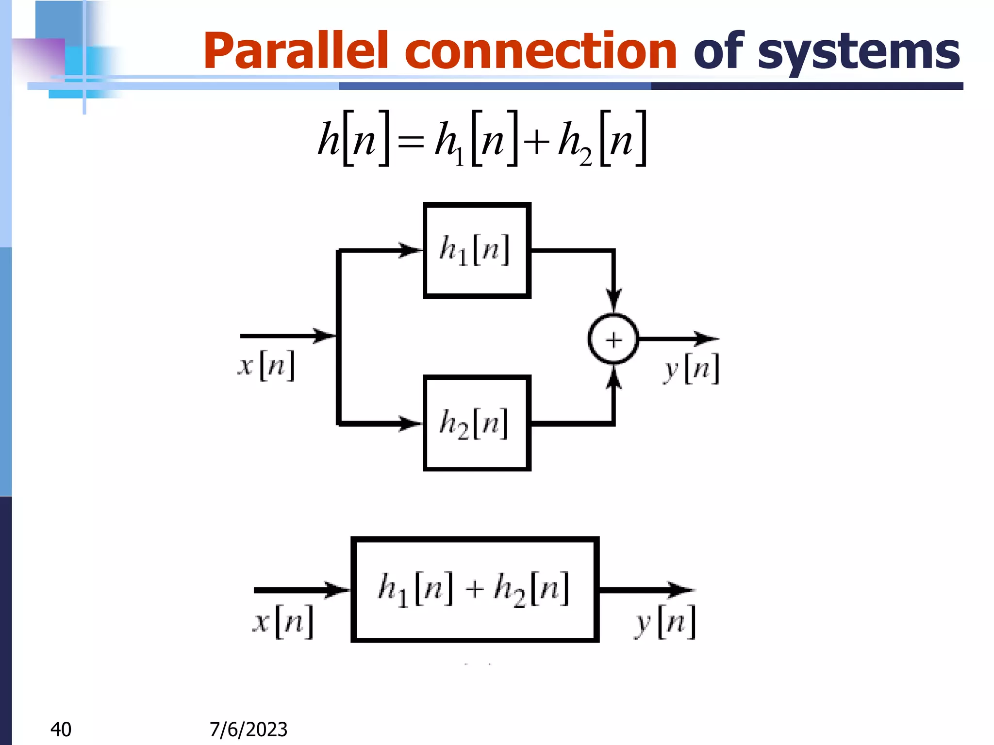 40
Parallel connection of systems
     
n
h
n
h
n
h 2
1 

7/6/2023
40
 